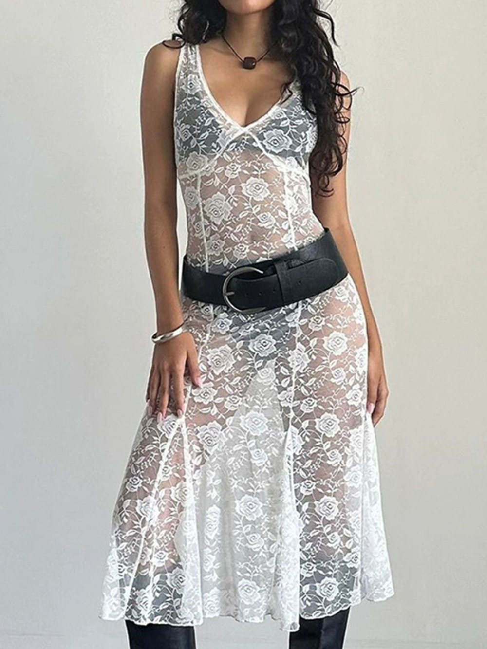 Forever 21 Indie White Lace Slip Dress Summer Loose Sheer